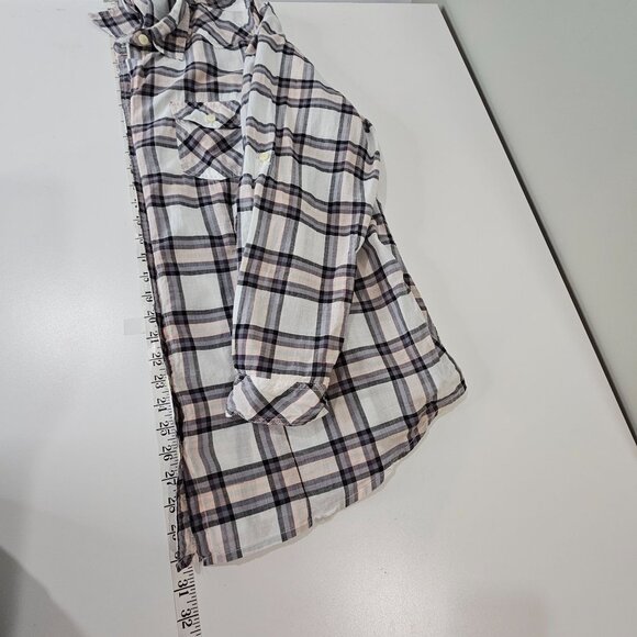 Torrid Shirt Womens 2X Button Up White Gray Pink Plaid Roll Tab Sleeves - Picture 11 of 11